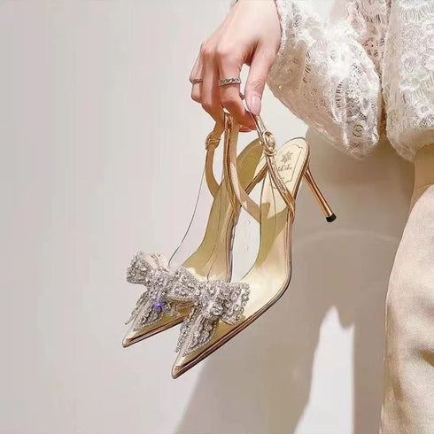 Luxury Style Butterfly Knot Crystal Pointed Toe Heel